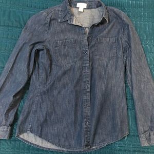Dark wash chambray button up shirt, small petite, loft